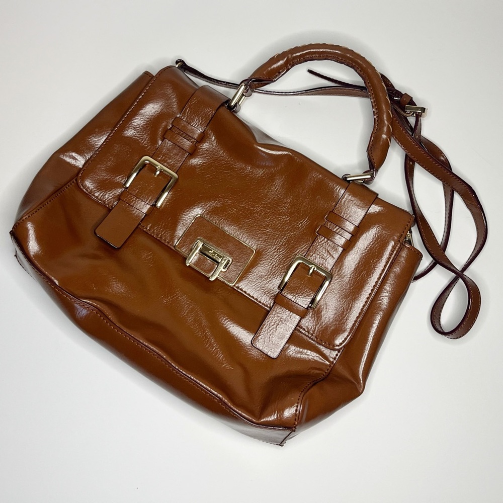 Antonio Melani Brown Patent Leather Satchel